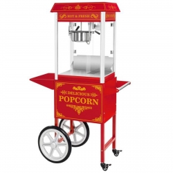 Profesjonalna wydajna maszyna do popcornu mobilna na wózku 230V 1.6kW czerwona Hurtownia Sklep Cena Tanio