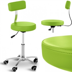Krzesło taboret hoker kosmetyczny z oparciem na kółkach do 150 kg TERNI zielony