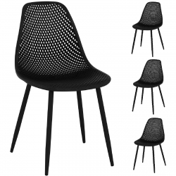 Krzesło skandynawskie plastikowe ażurowe ze stalowymi nogami do 150 kg 4 szt. czarne 4062859000347 FROMM&STARCK 10260139