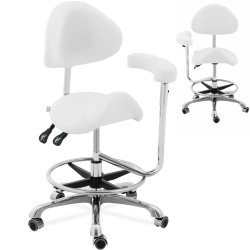 EAN 4062859059178 Krzesło kosmetyczne siodłowe z oparciem podłokietnikiem regulowane WUPPERTAL - białe Hurtownia Zielona