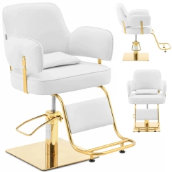 EAN 4062859180117 Fotel fryzjerski barberski kosmetyczny z podnóżkiem Physa OSSETT - biały ze złotem Hurtownia Sklep