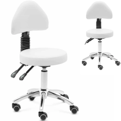 EAN 4062859183132 Krzesło kosmetyczne obrotowe z oparciem na kółkach 48-55 cm BULLE - białe Hurtownia Sklep