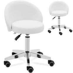 EAN 4062859183200 Krzesło kosmetyczne obrotowe z oparciem na kółkach 43-57 cm ORBE - białe Hurtownia Sklep