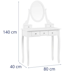 EAN 4062859226624 Toaletka kosmetyczna z lustrem 5 szufladami taboretem 80 x 40 x 140 cm - biała Hurtownia Sklep
