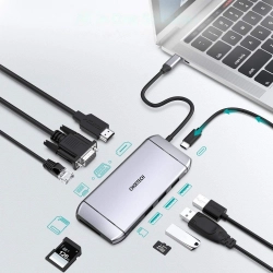 Wielofunkcyjny HUB USB czytnik kart SD i TF HDMI 4K VGA Full HD RJ45 9w1 szary  CHOETECH 6971824975055