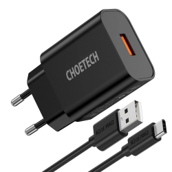 Szybka ładowarka sieciowa QuickCharge 3.0 18W 3A + kabel USB 1m czarny  CHOETECH 6971824975031