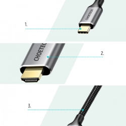 Przejściówka HUB USB Typ C - HDMI 2.0 + kabel HDMI 2m szary  CHOETECH 6971824979695