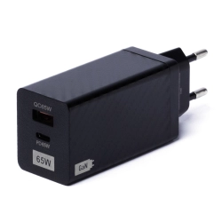 Ładowarka GaN 65W z portami USB USB-C QC 3.0 PD czarna  WOZINSKY 5907769307492
