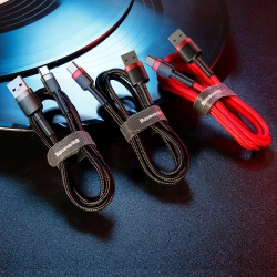 Wytrzymały elastyczny kabel przewód USB USB-C QC3.0 3A 1M czarno-czerwony  BASEUS 6953156278219