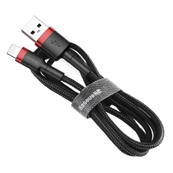 Wytrzymały elastyczny kabel przewód USB Iphone Lightning QC3.0 2.4A 1M czarno-czerwony  BASEUS 6953156274983