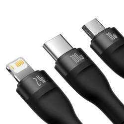 BASEUS 6932172608712 Kabel przewód 3w1 USB do USB-C / iPhone Lightning / micro USB 1,2m - czarny