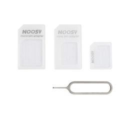 HURTEL 758399853898 Zestaw adapterów do kart nano micro SIM Noosy + kluczyk biały