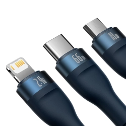 BASEUS 6932172618117 3w1 Kabel przewód do szybkiego ładowania USB-A do USB-C microUSB Lightning 66W 480Mb/s 1.2m niebieski