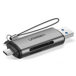 UGREEN 6957303857067 Uniwersalny czytnik kart SD micro SD na USB 3.0 i USB-C 3.0 szary