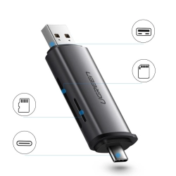 UGREEN 6957303857067 Uniwersalny czytnik kart SD micro SD na USB 3.0 i USB-C 3.0 szary