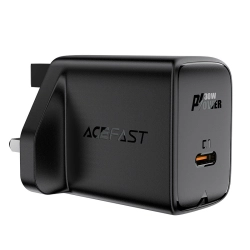 ACEFAST 6974316281269 Ładowarka sieciowa angielska GaN USB-C 30W Q3 3.0 AFC FCP wtyczka UK czarny