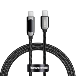 BASEUS 6953156206571 Kabel przewód USB-C z miernikiem mocy Power Delivery 100W 20V 5A 1m czarny