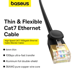 BASEUS 6932172637163 Szybki cienki kabel sieciowy RJ45 cat. 7 10Gbps 5m czarny