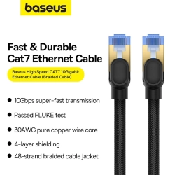 BASEUS 6932172646622 Szybki kabel sieciowy LAN RJ45 cat.7 10Gbps plecionka 8m czarny