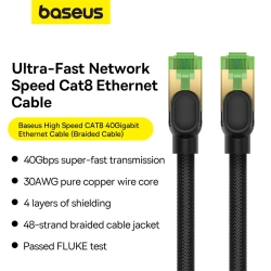 BASEUS 6932172646813 Szybki kabel sieciowy LAN RJ45 cat.8 40Gbps pleciony 5m czarny