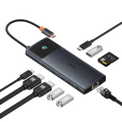 BASEUS 6932172643317 10w1 HUB Adapter USB-C do USB-C PD / 3x USB-A / 2x HDMI / RJ-45 / SD / TF czarny
