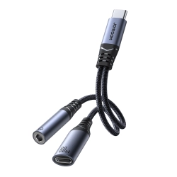 JOYROOM 6956116773861 2w1 Adapter przejściówka ładowarka + słuchawki USB-C do USB-C / mini jack 3.5mm czarny