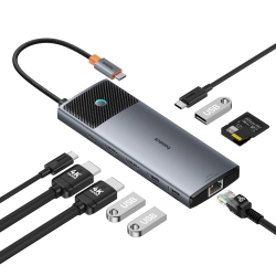 BASEUS 6932172643324 10w1 HUB Adapter USB-C do HDMI / USB-A / USB-C / RJ45 / SD / TF / USB-C PD szary