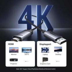 UGREEN 6941876217731 Kabel przewód DisplayPort - HDMI 4K 60Hz w oplocie 1m szary