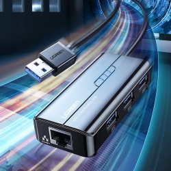 UGREEN 6957303822652 HUB Adapter sieciowy USB-A - RJ45 1000 Mbps / 3x USB 3.0 czarny