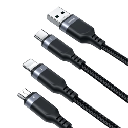 JOYROOM 6956116758608 3w1 Kabel przewód USB-A - iPhone Lightning USB-C microUSB Multi-Use 1.2m czarny
