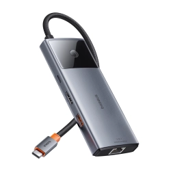 BASEUS 6932172643294 6w1 HUB Adapter USB-C do USB-A / USB-C / PD / HDMI / RJ-45 czarny