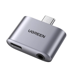 UGREEN 6957303873111 Adapter audio do słuchawek mikrofonu ładowania USB-C miniJack 3,5mm szary