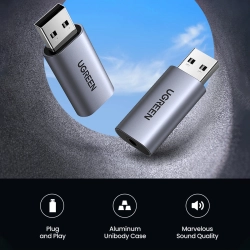 UGREEN 6957303888641 Adapter przejściówka audio na słuchawki USB-A do miniJack 3.5mm szary