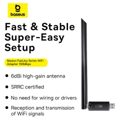 BASEUS 6932172650995 Zewnętrzna karta sieciowa USB WiFi 2,4GHz 150Mb/s z anteną 6dBi czarna